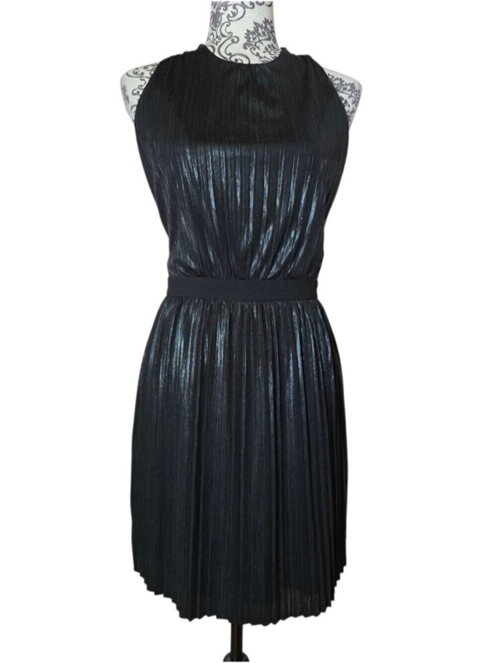 Gentle Fawn Black Shimmery Pleated Backless Cocktail Dress Size 6